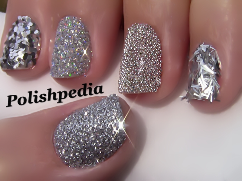 nail art with silver glitter